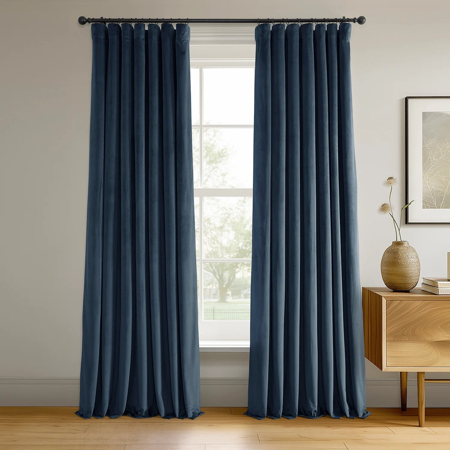 Midnight Blue Velvet Blackout Curtain